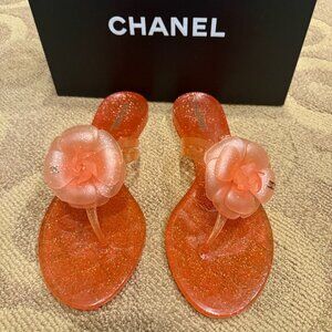 Chanel Orange Sparkle Jelly Flower Sandals